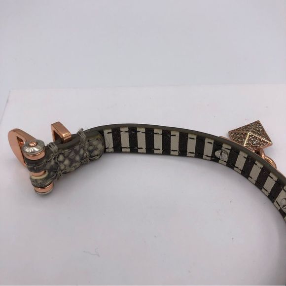 Henri Bendel Snakeskin Leather Rose Gold Adjustable Bracelet Rhinestone Pyramid - Picture 9 of 11